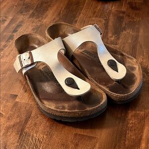 Birkenstock Womens Gizeh Pearl White Birko Flor Thong Sandals Size 36